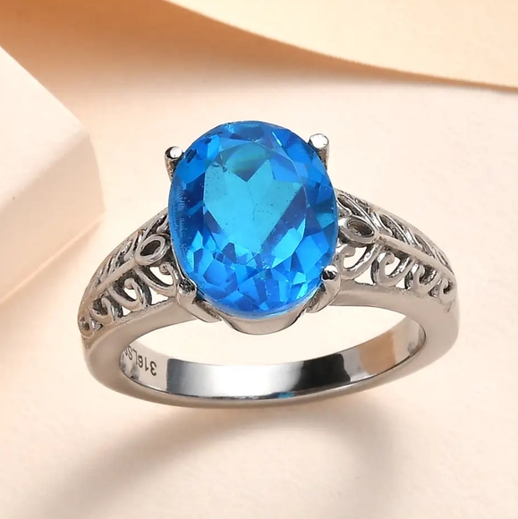 Caribbean Quartz Solitaire Ring in Stainless Steel 3.60 ctw - Picture 4 of 6